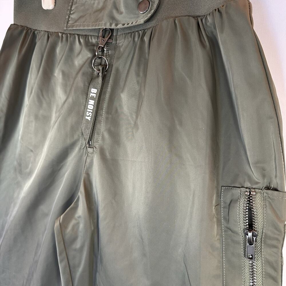 BE NOISY Olive Green Cargo Cinched Pants Women’s Elastic Waist M Gorpcore Y2K